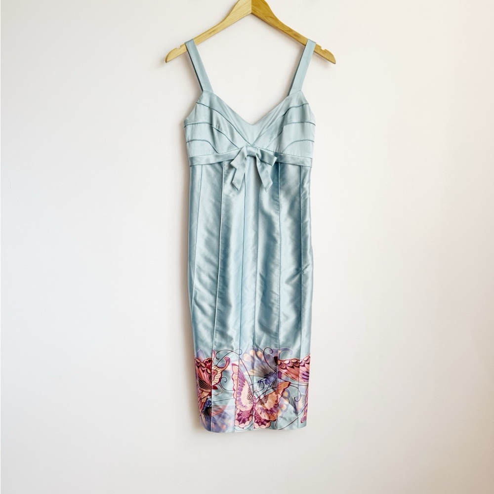 Betsey Johnson Baby Blue Silk Party Dress with Butterfly Design